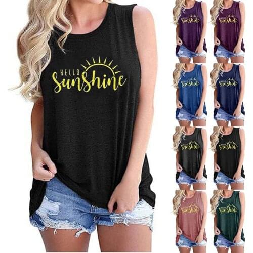 Summer Women Vest Letter Printed Round Neck Sleeveless T-shirt