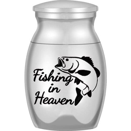 Fishing in Heaven Carved Cremation Mini Urns for Human/Pet Ashes Casket Men Women Keepsake Urn Stainless Steel Cremation Jar