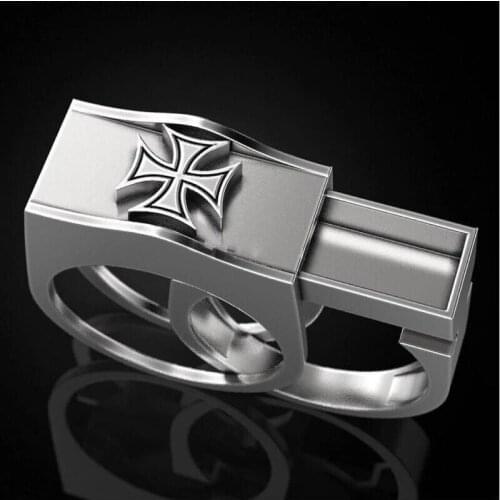 Fashion Gold Color Cross Mens Ring Secret Compartment Cinerary Locket Casket Coffin Rings for Women Hip Hop Gothic Jewelry