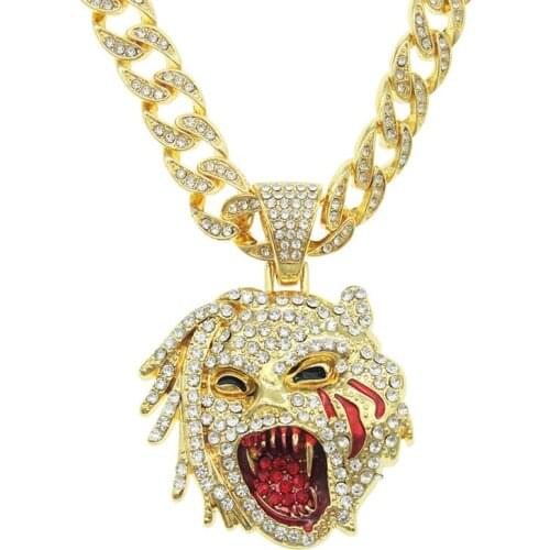 Fashion Hip Hop Jewelry Cubic Zircon Leopard Head Pendant With Width 11mm Iced Out Miami Cuban Link Chain Choker Gift