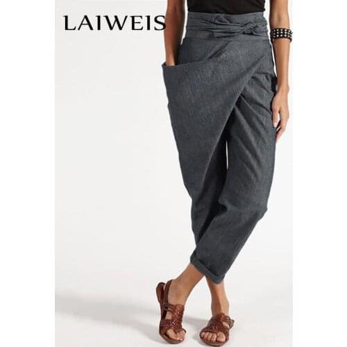 Plus Size Women Harem Pants 2021 Turnip Pantalon Casual Long Palazzo Fashion Pockets Side Irregular drawstring Cropped Trousers