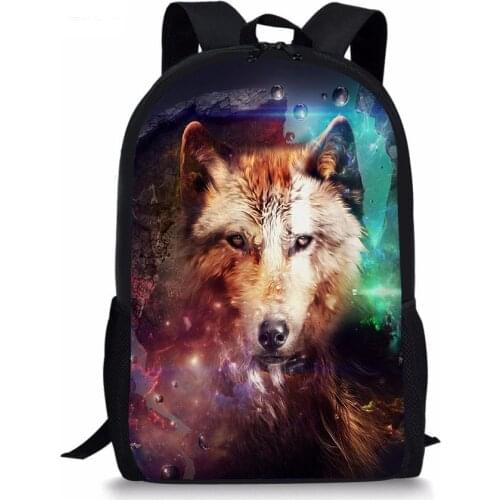 Men School Bags Cool Animals Galaxy Fox Wolf Book Bag 3D Children Boys Backpack Larger Mens Travel Bag Welcome Dropping