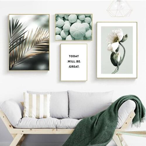 Mint Green Plant Art Canvas Painting Posters And Prints Nordic Simple Style Wall Pictures For Living Room Decor No Frame