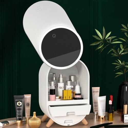 LED Light Desktop Organizer HD Mirror Creative Makeup Organizer Detachable Cosmetic Storage Box Protable Beauty Box Dropshipping