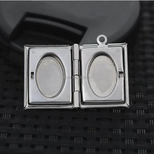 Stainless Steel SUS Photo Locket Pendant Wish Prayer Box Book Shape Locket European Charms DIY Findings Settings 19x26mm