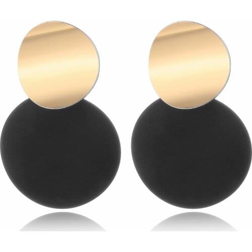 New Unique Black Stud Earrings Trendy Gold Color Round Metal Statement Earrings for Women Double Layers Earrings Fashion Jewelry