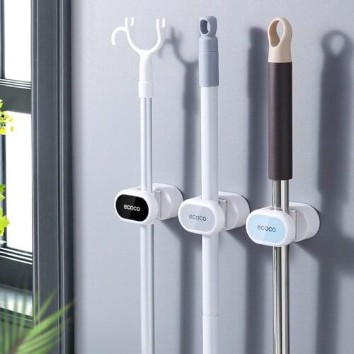 New Mop Broom Holder Wall Mounted Mop Holder Household Adhesive Storage Broom Hanger Mop Hook Racks Kitchen Bathroom Organizer