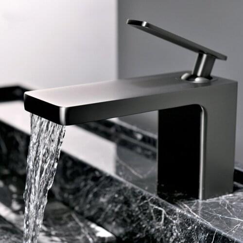 New Basin Faucet Bathroom Sink Faucets Hot Cold Water Mixer Crane Deck Mounted Waterfall Bath Tap Black Gold Finished