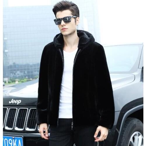 Autumn hooded faux mink leather jacket mens winter thicken warm short fur leather coat men jackets jaqueta de couro fashion B85