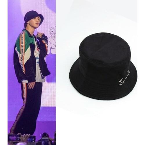 Fashion Fishing Cap Fisherman Outdoor Hiking Cool Unisex Bangtan Boys Iron Pin Bucket Hat kpop Jimin Solid Color Fishing Sun Hat