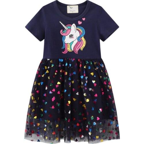 Girls Dresses 2021 New Summer Princess Dresses Blue Short Sleeve Kids Dress Unicorn Party Girls Dresses Children Clothing 1-8Y