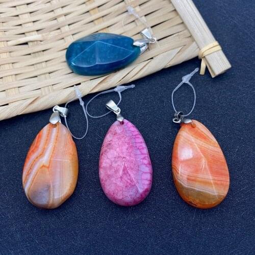 Drop-shaped Striped Agate Pendant DIY Jewelry Making Natural Semi-precious Stones Colorful Necklace Faceted Pendant Aura Stone