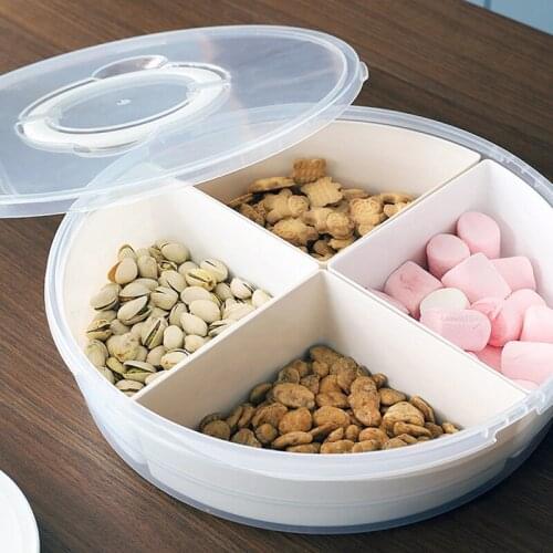 Dried Fruit Tray Portable With Lid Snack Storage Boxes Four-Part Transparent Dried Fruit Tray Candy Jewelry Storage Tray