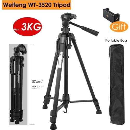 Weifeng Camera DSLR Professional Portable Aluminum Alloy Tripod w/ 3-Way Panel Ball Head for Canon Nikon Sony SLR, Max Load 3KG