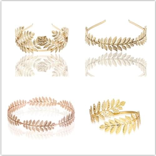 Bridal Wedding Headdress Brides Hair Jewelry Accessories Round Hair Band Baroque Vintage Golden Olive Leaves Tiaras Crown