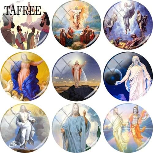 TAFREE 5pcs/lot Classic Ascension Of Christ Pattern 25mm Round Glass Cabochon DIY Cameo Pendant Jewelry Findings