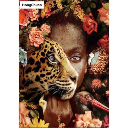 Tiger Girl Full Square Round Diamond Painting Cross Stitch 5D DIY Rhinestone Mosaic Embroidery New Year Christmas Gift