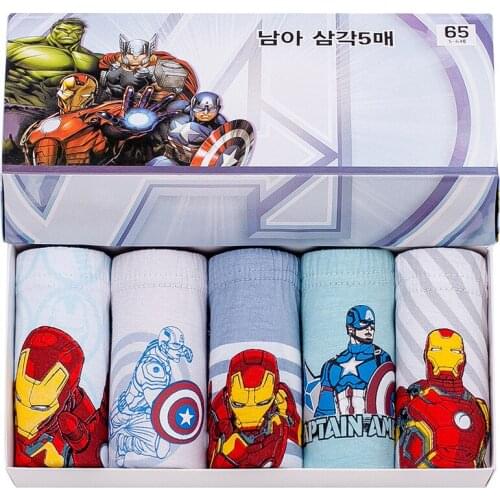 Disney 5/Pcs Childrens Comfortable Breathable Comfortable Panties Pure Cotton Cartoon Avengers Boys Big Kids' Triangle