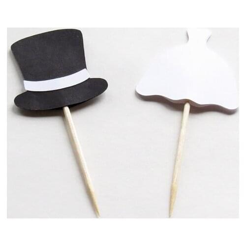 Top Hat And Wedding Dress Bridal Shower Cupcake Toppers toothpicks engagement birthday party decorations