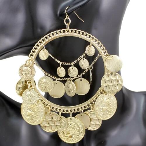 Vintage Tribal Coins Big YAS QUEEN Word Hoop Dangle Banjara Belly Dance Gypsy Earrings For Women Brincos Jewelry Oorbellen