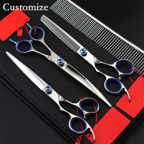 Customize 4 kit left handed japan Pet 7 inch shears dog grooming hair scissors set thinning cutting barber hairdressing scissors