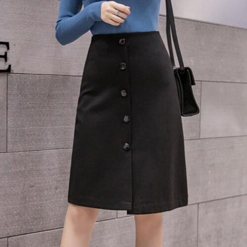 Summer Women Mini Vintage Style A Line Skirts High Waist Black Wrap Ladies Skirt Knee Length Single Breasted Plus Size Elastic