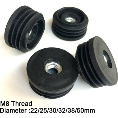 2/4/8pcs Round Black Plastic Blanking End Cap Caps Pipe Tube Inserts With M8 Metal Thread Dia 22/25/30/32/38/50mm