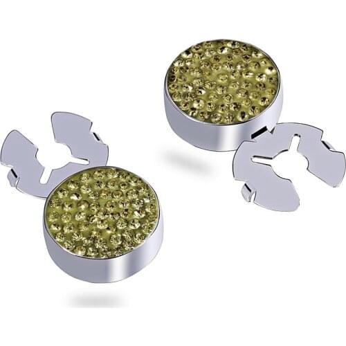Starry sky full with yellow zircon silver BUTTON COVER cufflinks for Tuxedo Business Formal Shirts 17.5MM one pair