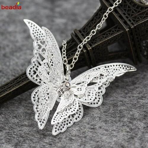 Wholesale New Fashion Womens Jewelry Butterfly Pendant & Necklace Chain Women Lovely Sweater Pendant Chain Necklace Jewelry