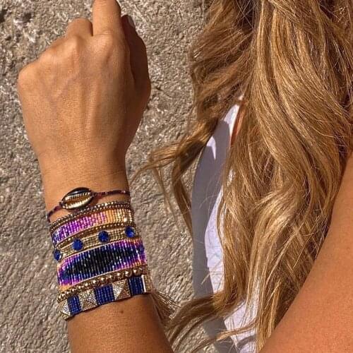 BLUESTAR 2021 Fashion MIYUKI Armband For Women Chic Shell Jewelry Handmade Crystal Woven Jewellery