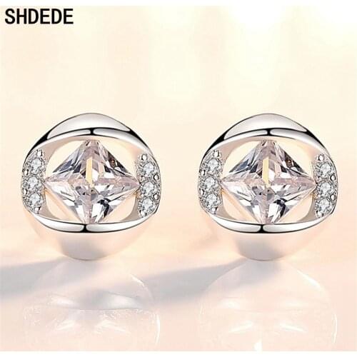 SHDEDE 925 Sterling Silver Stud Earrings Women Fashion Jewelry Embellished With Crystals From Swarovski High Quality -WH99