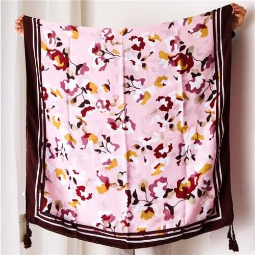2019 New Women Ombre Flower Print Tassel Scarves Shawls Cotton Long Floral Blossom Hijab Muffler Wrap 4 Color 10pcs/LOT
