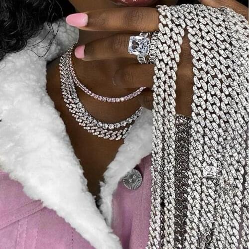 2021 New Fashion Miami Cuban Link Chain Necklace 10mm Full Bling Bling Iced Out Colorful Cubic Zirconia Women Jewelry Necklaces