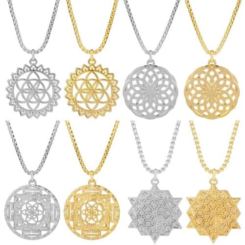 1PC Flower of Life Buddhist Pendant Necklace Long Chain Seed of Life Sacred Geometry Jewelry Fleur De Vie Yoga Namaste Keychain