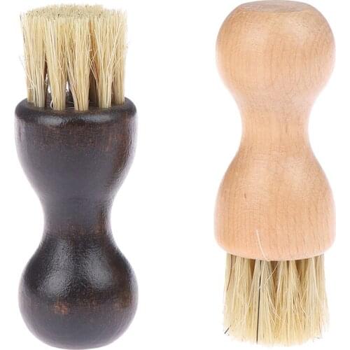 1pcs Polish Bristle Hair Buffing Brush Wooden Handle Shoes Shine Brush Mini Gourd Shoes Oil Brush