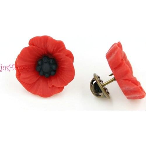 10pcs Resin Red Poppy Flower Brooch Pin 2.3cm Suit Boutonniere Vintage Retro Butterfly Clutch pin UK Remembrance Gift Accessory