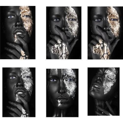 100x150cm African Art Black and Gold Woman Oil Painting on Canvas Cuadros Posters and Prints Wall Art Picture for Living Room