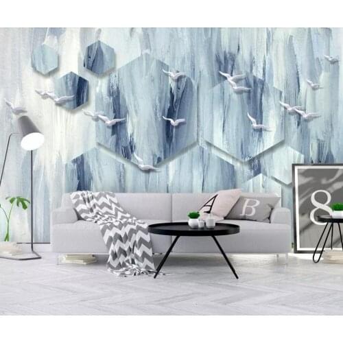 3D three-dimensional creative Nordic abstract birds mural living room bedroom background wall