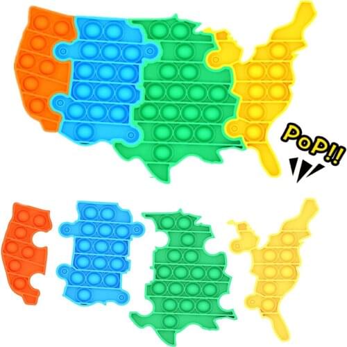 4PCS USA Map Puzzle Pop Fidgets Push Bubble Popper Sensory Toys Squeeze Sensory Toy for Special Needs Stress Relief