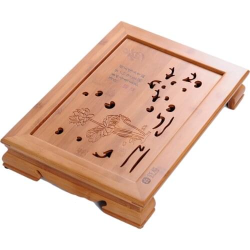 40*28*7.5cm Lotus and Fish * Bamboo Gongfu Tea Table Serving tray Bamboo Tea Table bamboo water tea tray Kungfu Tea Ceremony
