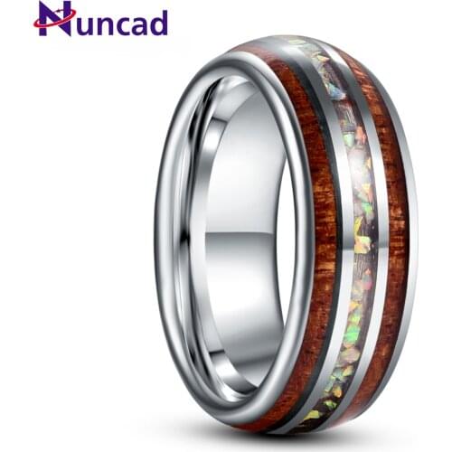 8mm Inlaid Wood Grain Opal Steel Dome Tungsten Carbide Ring Mens Fashion Wedding Jewelry Best Gift AAA Quality