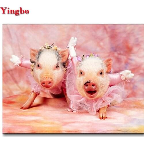 3D Full Square Round Diamond Painting animal 5D Diamond embroidery Funny pig Needlework Mosaic Cross Stitch Home Decoration