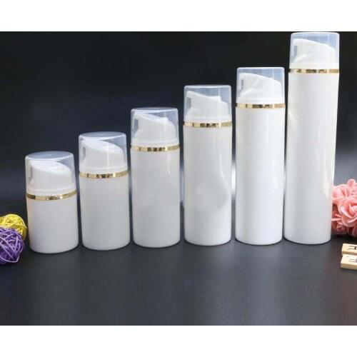 30ML white plastic airless bottle with gold line clear/white lid for lotion/emulsion/serum/anti-UV sunscreen cream skin packing