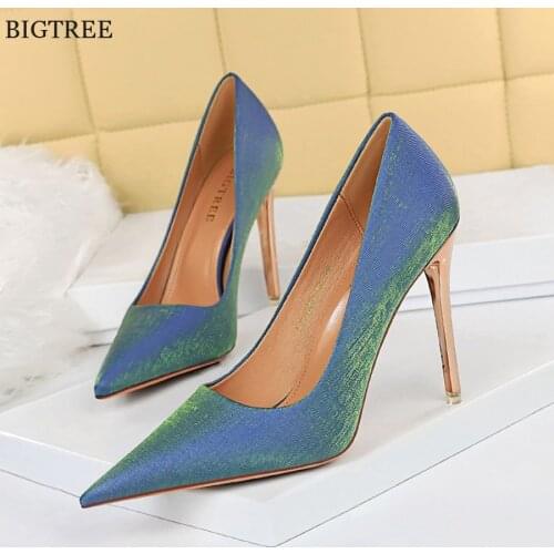 Bigtree Red Wedding Shoes Women Pumps Metal Belt Buckle Shallow Sexy Party Shoes Pointed Toe High Heels Suede Lady Shoes Plus 43
