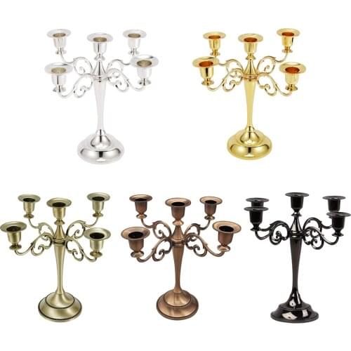 Elegant Metal 5 Arms Candle Holder Stand Centerpiece Wedding Event Candelabra Home Candlestick Dinning Table Decor Ornament Prop