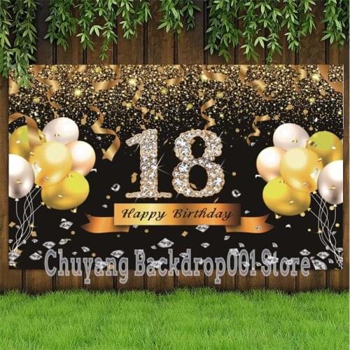 Rose Gold Sweet 18th Photo Backdrop Girls Happy Birthday Party Balloon Pink Flower Decoration Photography Backgrounds Banner