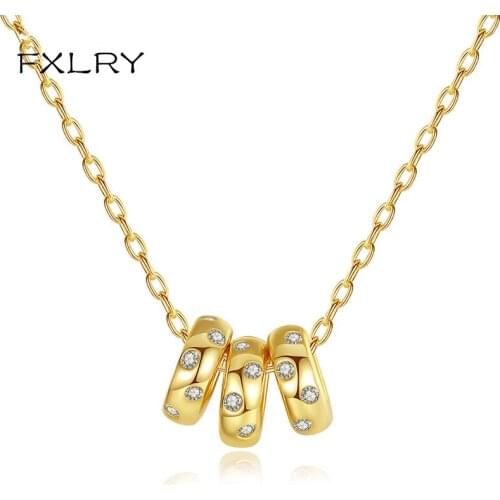 FXLRY Simple Three Beads Insert CZ Stone Pendant Necklaces Designer Pendant for Women Fine Jewelry Gift