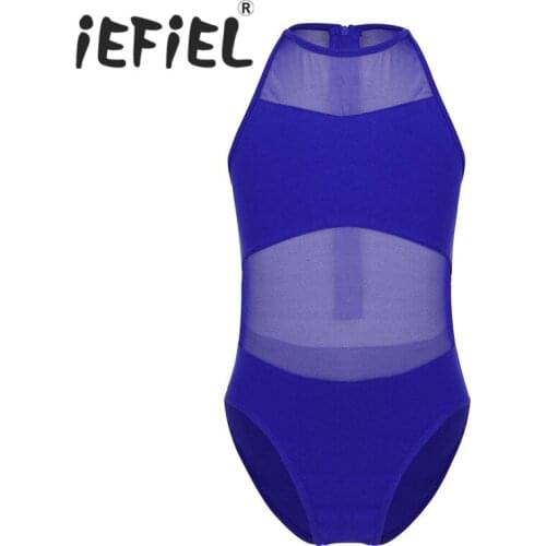 IEFiEL Kids Sleeveless Mesh Back Zipper Closure Ballet Dance Gymnastics Dancewear Leotard Jumpsuit Girls Ballet Dancing Clothes