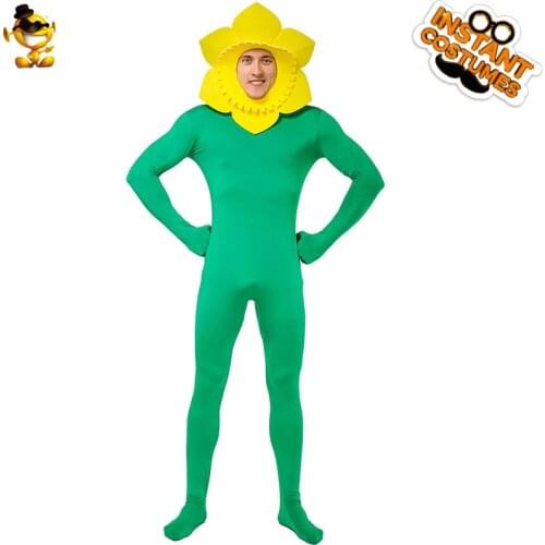 Adult Mens Bodysuit Sunflower Costumes Green Jmupsuit for men Costumes Halloween