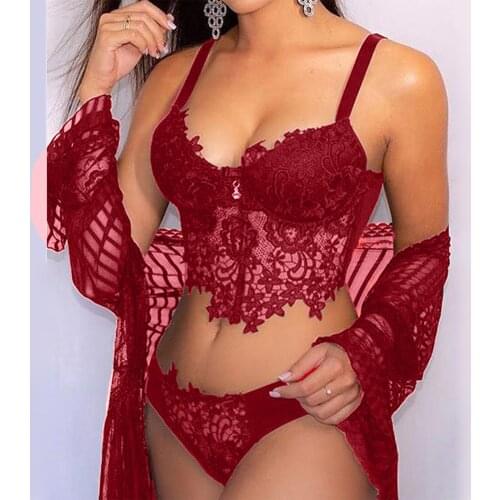 Sexy Women Embroidery Lace Collar Wireless Bra Sexy Lingerie Thong Set Underwear Plus Size Hot Erotic Sleepwear Sex Costumes NEW